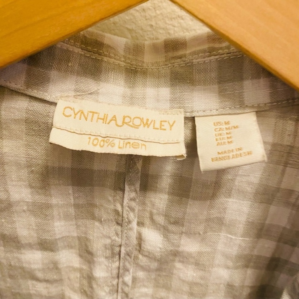 ⭐️ CYNTHIA ROWLEY Gray Checked Linen Blazer Jacket - Picture 3 of 7